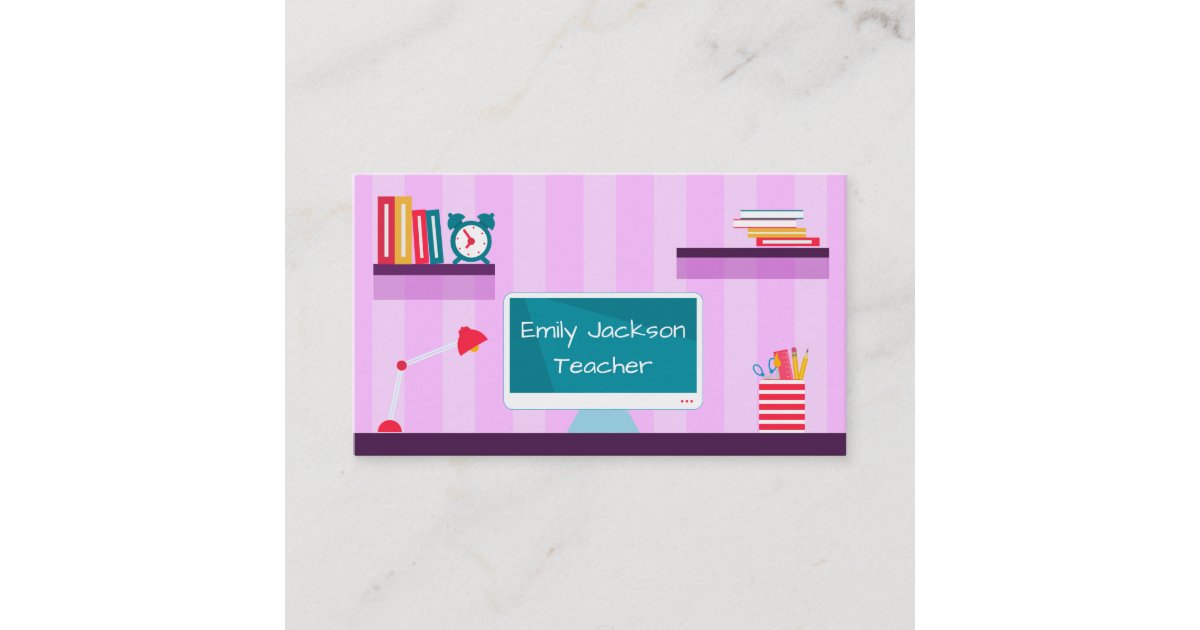 Teacher Purple Stripes Business Card | Zazzle