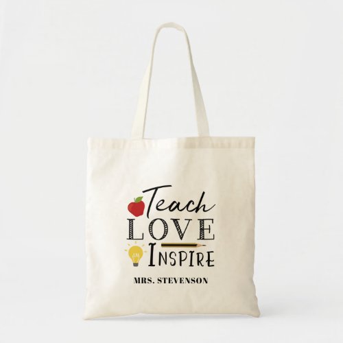 Teacher quote apple and pencil gift tote bag