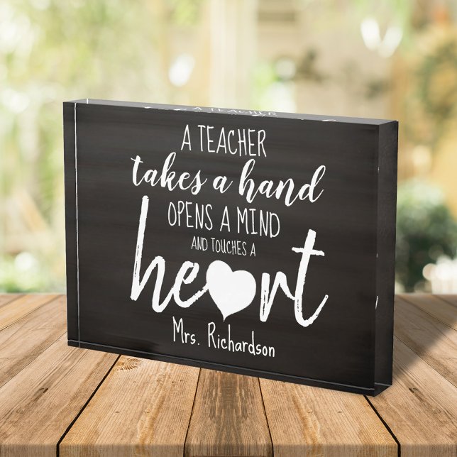 Teacher Quote Heart Personalized Photo Block (Custom teacher chalkboard quote block.)