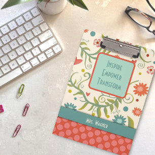 Teacher Quote Name Pretty Floral Customized Clipboard