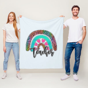 Teacher Rainbow – Colorful Leopard Print Fleece Blanket