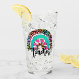 Teacher Rainbow – Colorful Leopard Print Glass