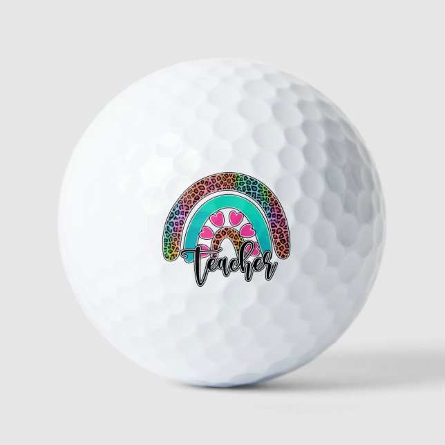 Teacher Rainbow – Colorful Leopard Print Golf Balls (Front)