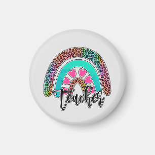 Teacher Rainbow – Colorful Leopard Print Magnet