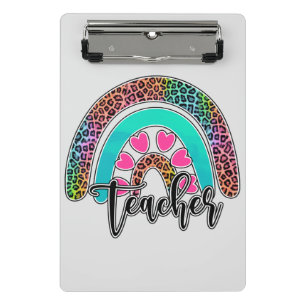 Teacher Rainbow – Colorful Leopard Print Mini Clipboard