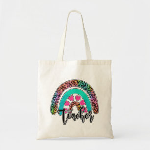 Teacher Rainbow – Colorful Leopard Print Tote Bag