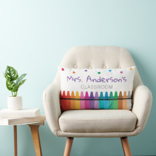 Teacher Rainbow Crayon Preschool Classroom Decor Lumbar Pillow