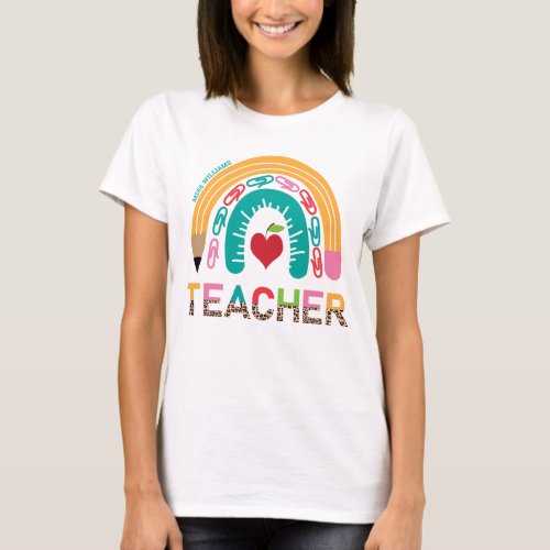 Teacher Rainbow Leopard School Typography T_Shirt