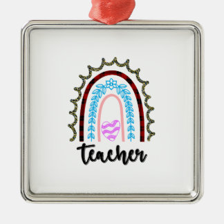 Teacher Rainbow Metal Ornament