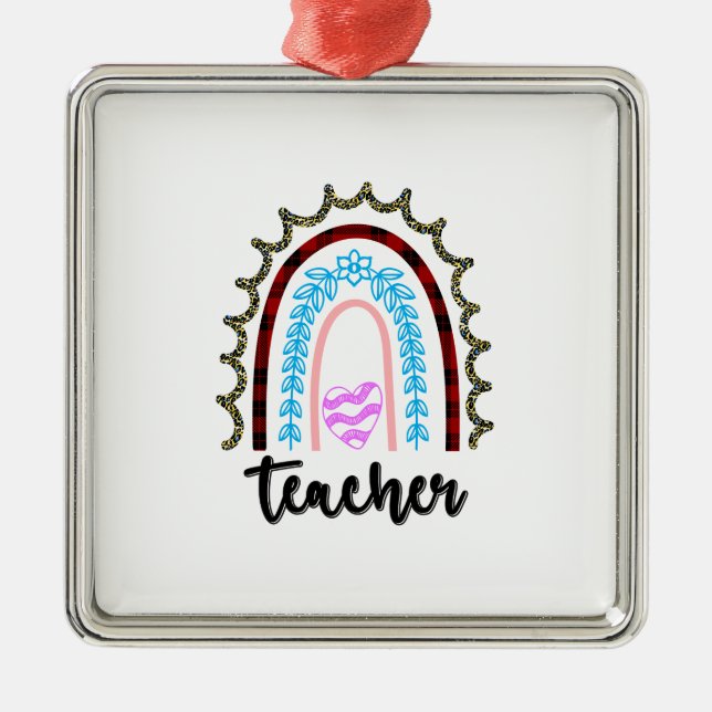 Teacher Rainbow Metal Ornament (Front)