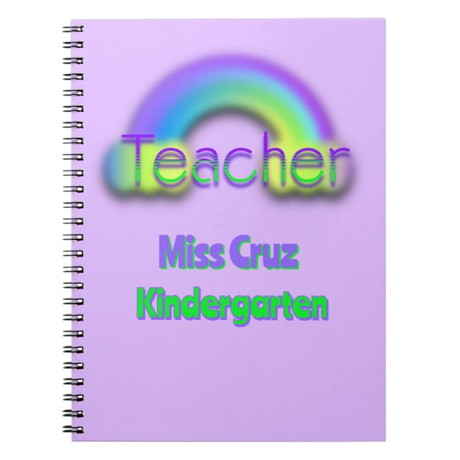 Teacher Rainbow Name & Grade Spiral Photo Notebook (Front)