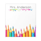 Teacher Rainbow Pencil Paint Splatter Name Notepad