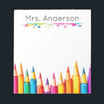 Teacher Rainbow Pencil Paint Splatter Name Notepad<br><div class="desc">Brighten up lesson planning with our "Teacher Rainbow" notepad featuring a vibrant pencil paint splatter design and personalized with your name. A colorful essential for organized teaching!</div>