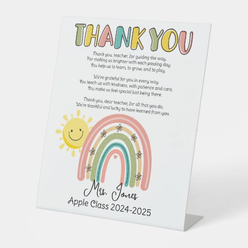 teacher rainbow poem end of year greetings pedestal sign