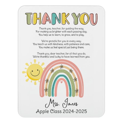 teacher rainbow poem end of year thanks door sign