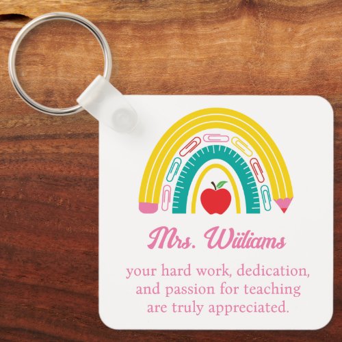 teacher rainbow school supply pink appreciation keychain