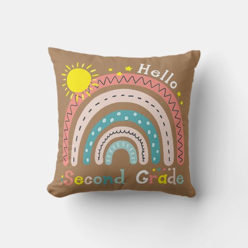 Teacher Rainbow Second Grade Back To School Throw Pillow