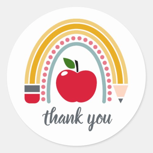 Teacher Rainbow Thank You Classic Round Sticker