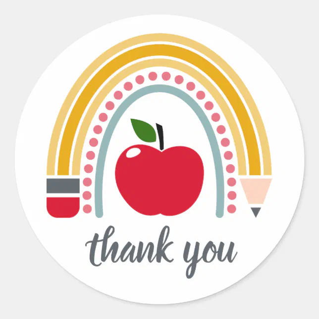 Teacher Rainbow Thank You Classic Round Sticker | Zazzle