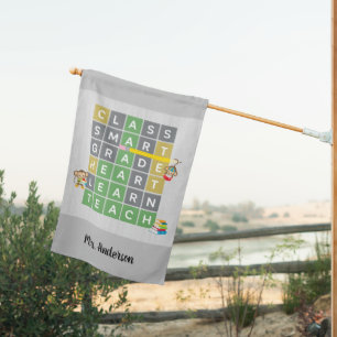Teacher Reading Monkeys Word Puzzle Customizable House Flag