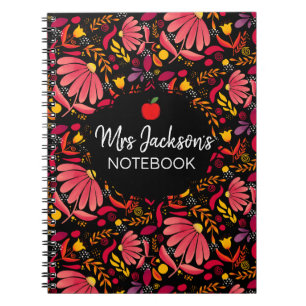 teacher red and black floral pattern  notebook