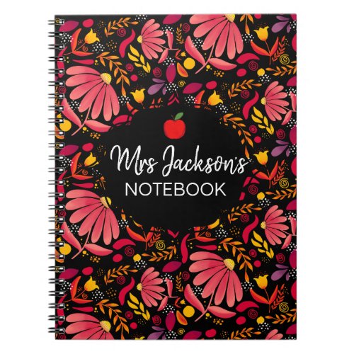  teacher red and black floral pattern  notebook
