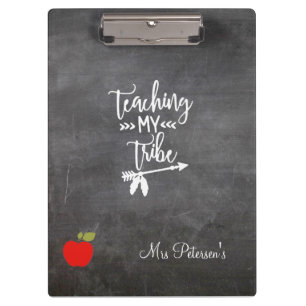 Teacher red apple chalkboard script funny quote clipboard