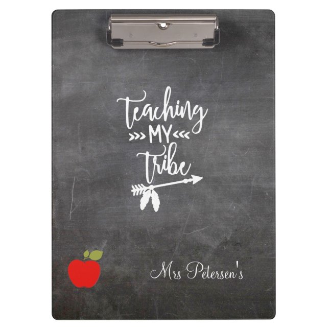 Teacher red apple chalkboard script funny quote clipboard (Front)