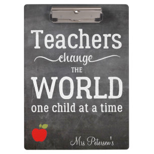 Teacher red apple chalkboard typography quote clipboard