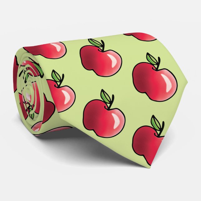 Teacher Red Apple Green Pattern Neck Tie (Rolled)