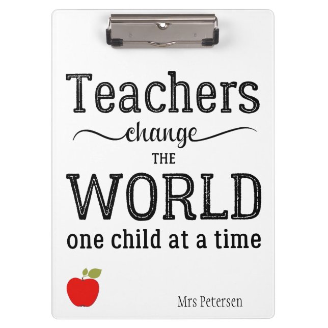 Teacher red apple inspirational quote clipboard (Front)