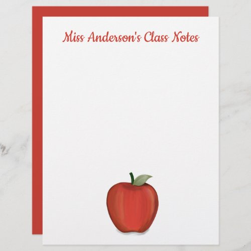 Teacher Red Apple Personalized School Custom Letterhead