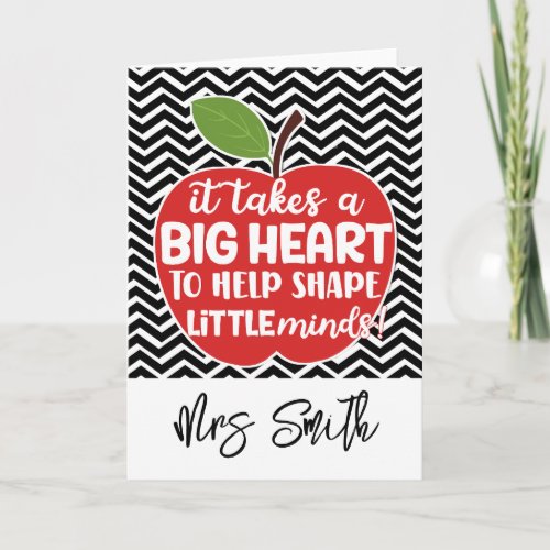 Teacher red apple takes a Big heart book chevron Thank You Card