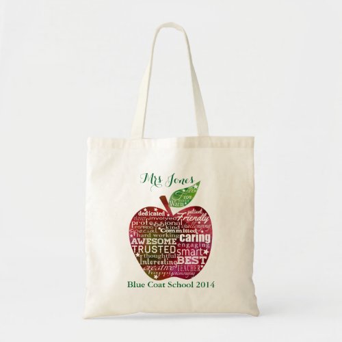 Teacher red apple word cloud appreciation fashion tote bag