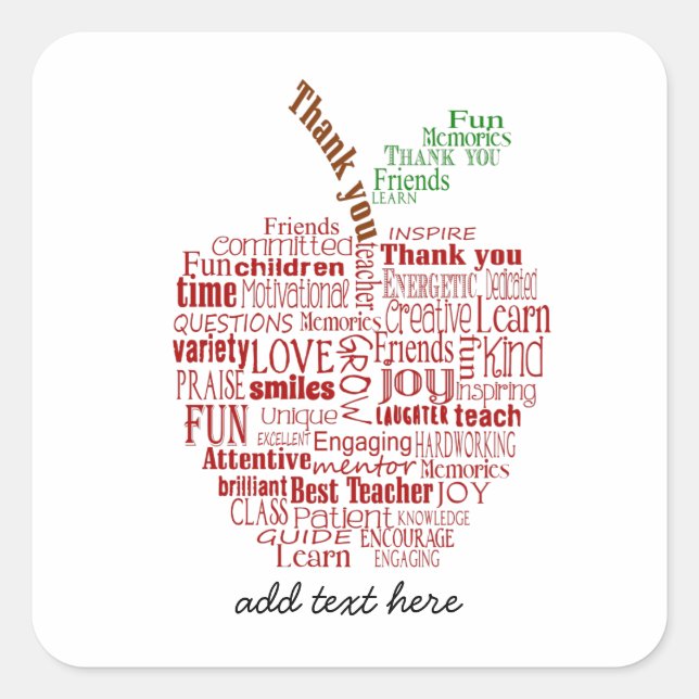 Teacher red Apple word cloud Thank you gift Square Sticker (Front)