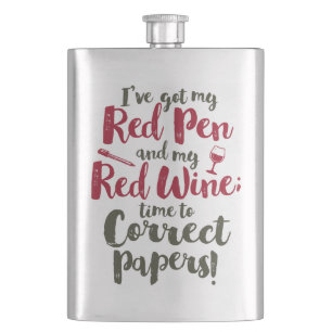 Teacher Red Pen Red Wine Flask