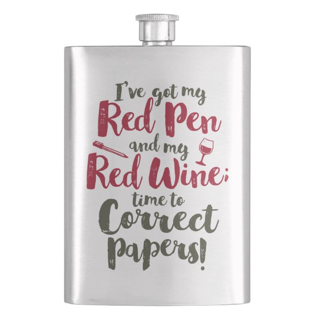 Teacher Red Pen Red Wine Flask (Front)