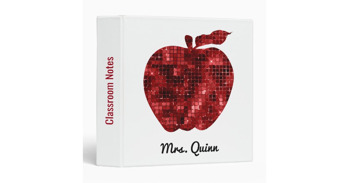 Teacher Red Sequin Apple Classroom Notes Pretty 3 Ring Binder | Zazzle
