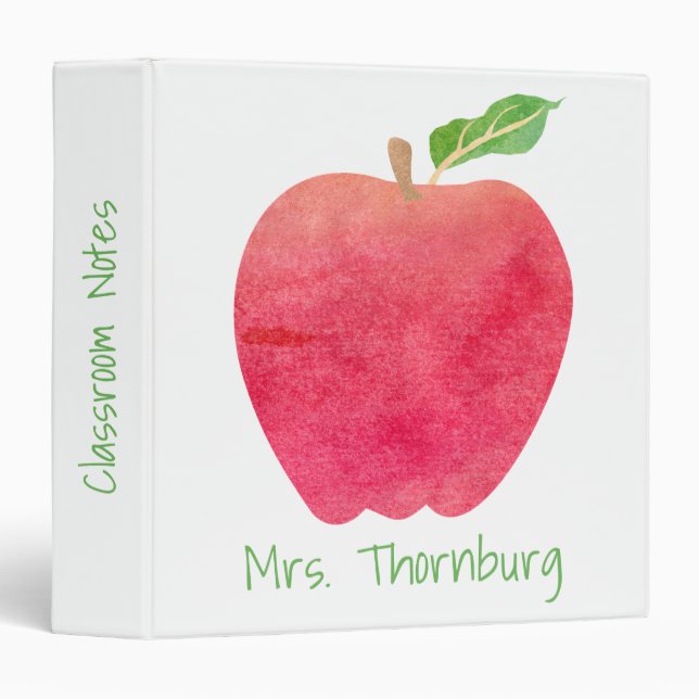 Teacher Red Watercolor Apple Classroom Notes Binder (Front/Spine)