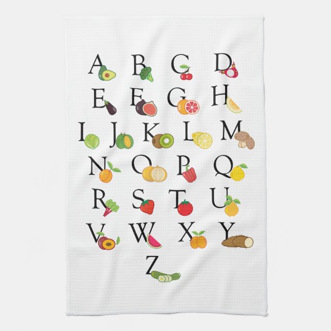 Teacher Retirement A to Z Fruit Veg Alphabet Kitchen Towel (Vertical)