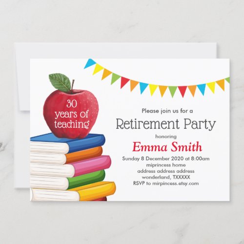 teacher retirement  Apple teacher retiring Invitation