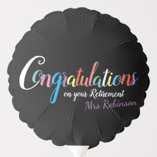 Teacher retirement black and colored chalk balloon