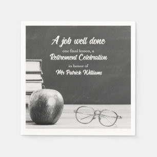 Teacher Retirement Chalkboard Apple Books Noir Napkins