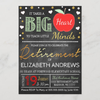 Teacher Retirement Chalkboard Takes a Big Heart Invitation