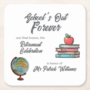 Teacher Retirement Colorful Nostalgic Classic Square Paper Coaster