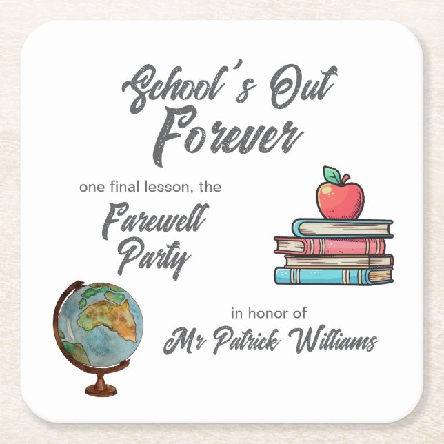 Teacher Retirement Colorful Nostalgic Classic   Square Paper Coaster (Front)