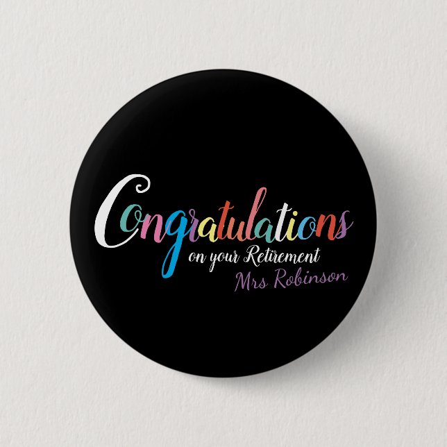 Teacher retirement congratulations button (Front)