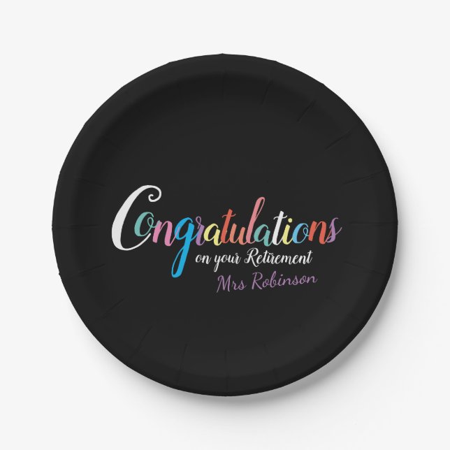 Teacher retirement congratulations paper plates (Front)