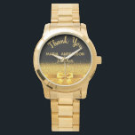 Teacher Retirement gold elegantmthank you Watch<br><div class="desc">Elegant,  classic,  glamorous and feminine. A gift for a retired Teacher.  A faux gold colored bow and ribbon with golden glitter and sparkle,  a bit of bling and luxury. Black background. With the text: Thank You,  templates for a name and occupation,  profession.</div>