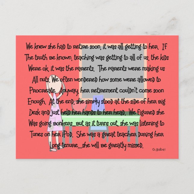 Teacher Retirement "Gone Bonkers" Story Art Gifts Postcard (Front)